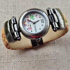Decree Women Wristwatch Floral Cuff Band Quartz Analog Wrist Watch